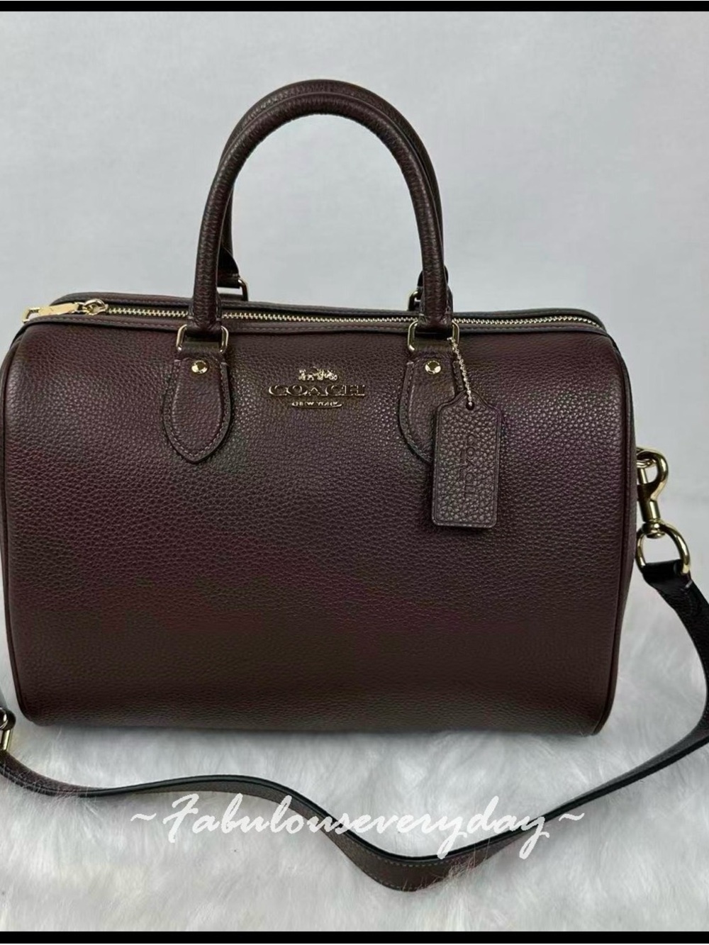 Coach women’s Pebbled Leather Satchel in Dark Brown with Gold Hardware
